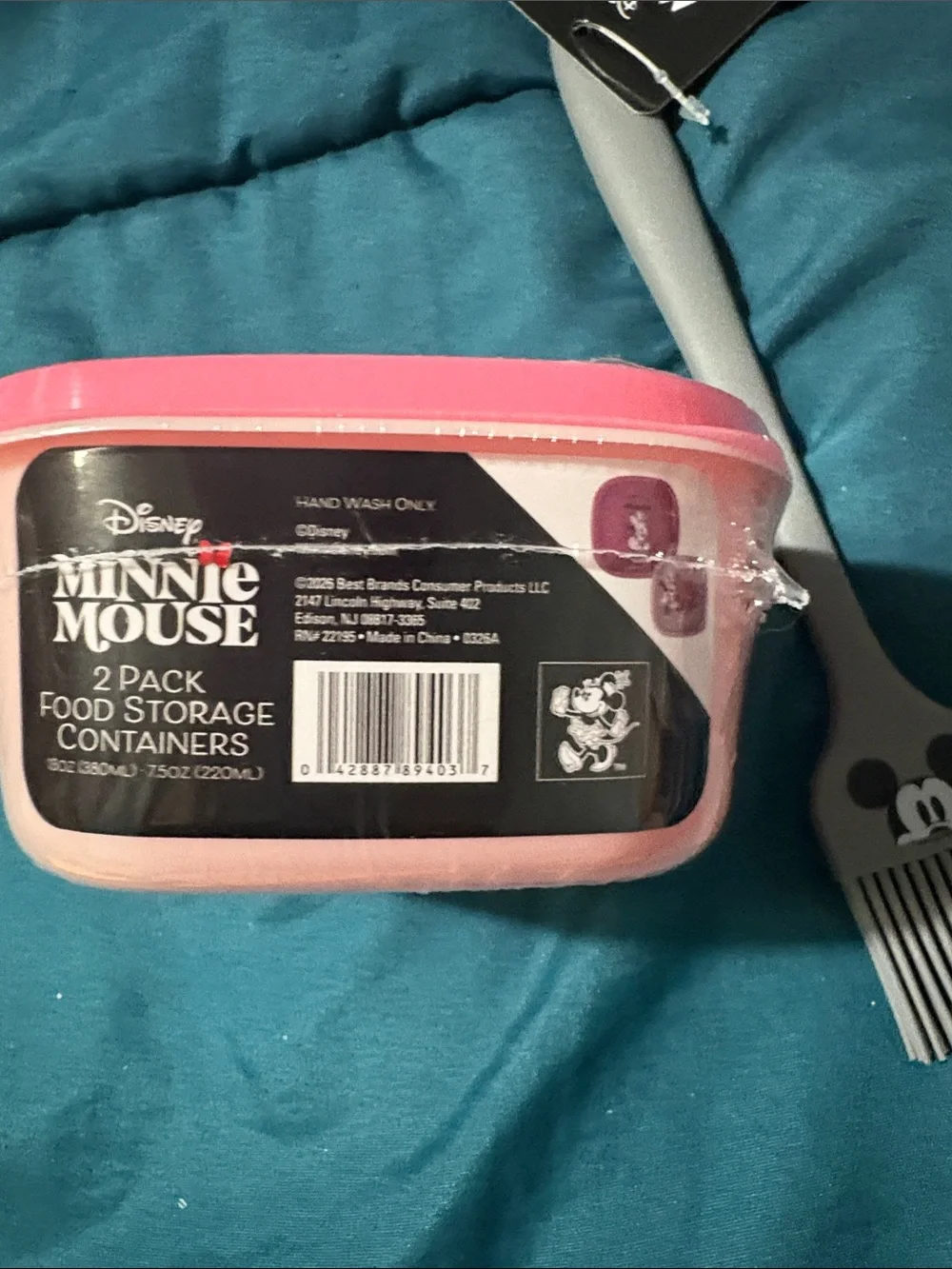 Disney Minnie Pink Snack Container with Red Mickey Measuring Spoon Set